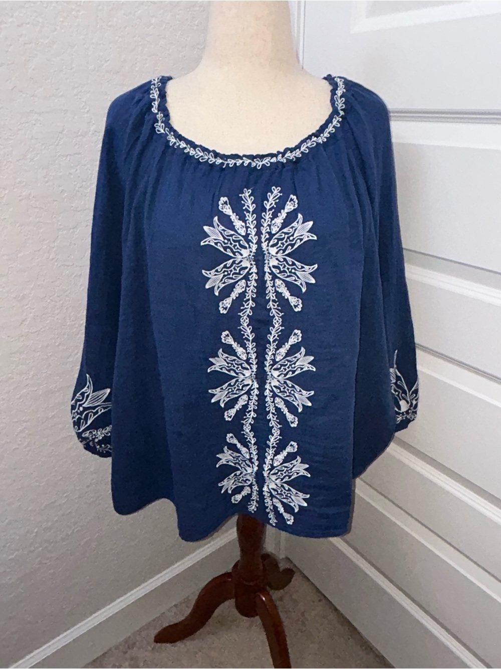 Liverpool Los Angeles Floral Print Embroidered Boho Tunic Blouse Shirt Top